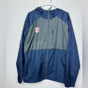 Columbia Men’s Flash Forward Blue Gray Windbreaker with Red Bulls Soccer Logo Lg